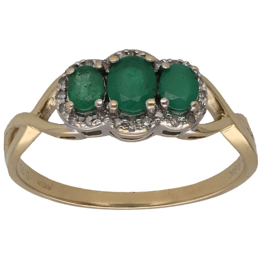 9ct Gold Emerald & 0.10ct Diamond Dress/Cocktail Ring Size R