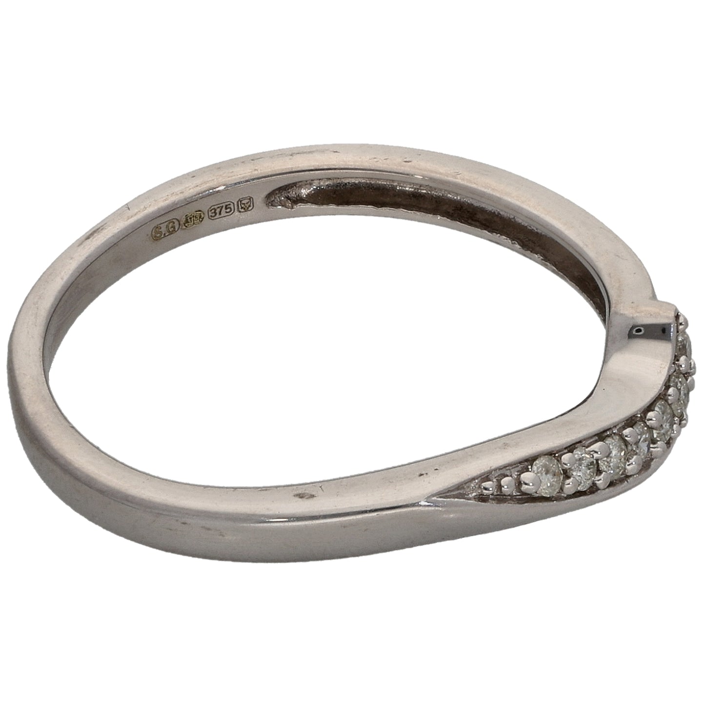 9ct White Gold 0.06ct Diamond Wishbone Ring Size M