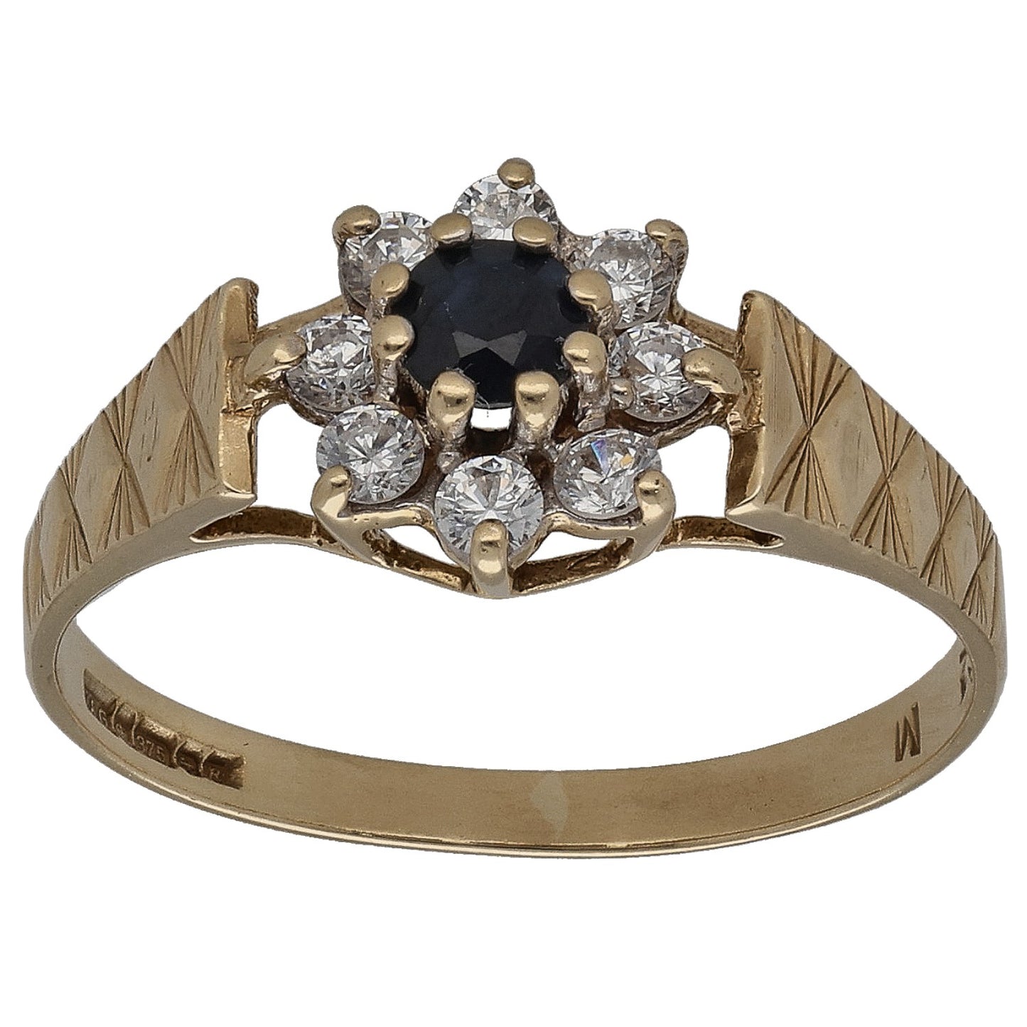 9ct Gold Sapphire & Cubic Zirconia Cluster Ring Size L