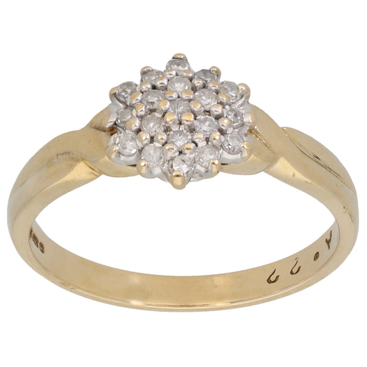 9ct Gold 0.22ct Diamond Cluster Ring Size P