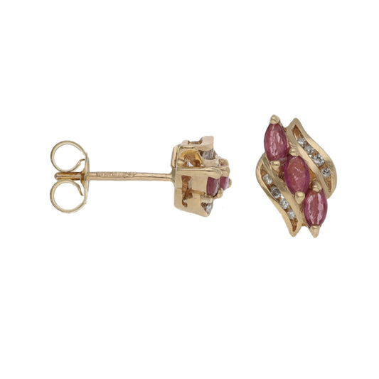 9ct Gold Ruby & 0.16ct Diamond Dress/Cocktail Earrings