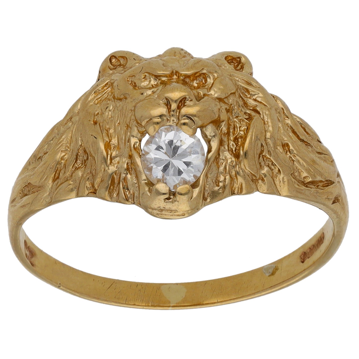 9ct Gold Cubic Zirconia Single Stone Lion Ring Size V