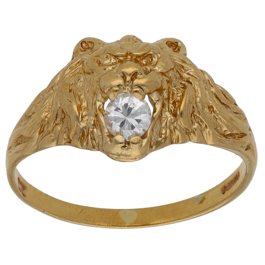 9ct Gold Cubic Zirconia Single Stone Lion Ring Size V