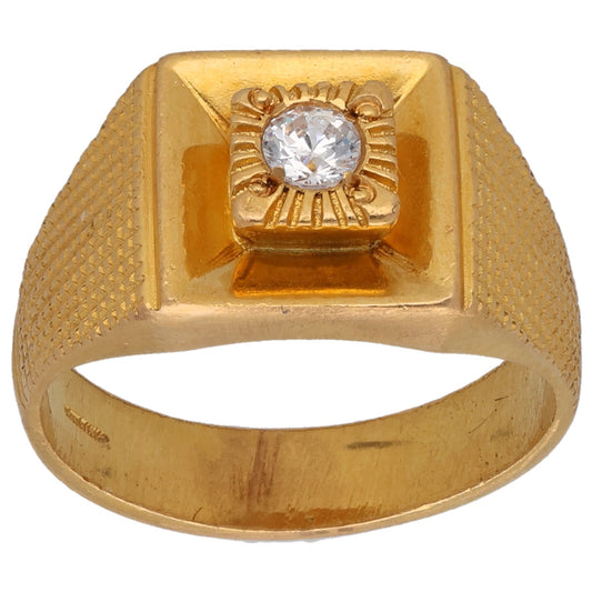 22ct Gold Cubic Zirconia Patterned Signet Ring Size T