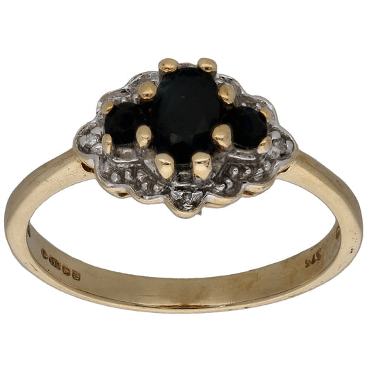 9ct Gold Sapphire & 0.02ct Diamond Dress/Cocktail Ring Size O