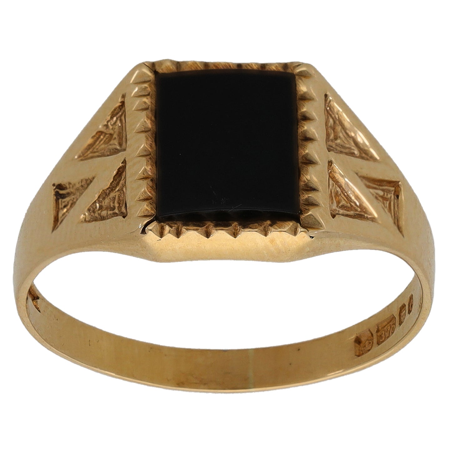 9ct Gold Onyx Patterned Signet Ring Size O