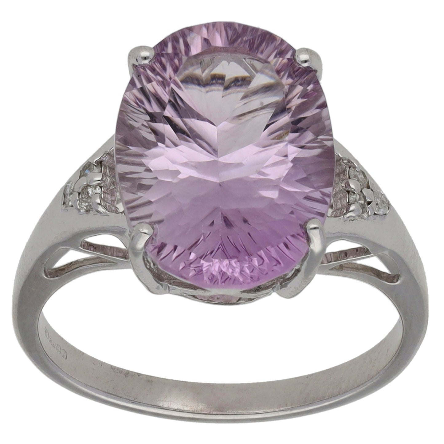 9ct White Gold 0.03ct Diamond & Amethyst Dress/Cocktail Ring Size N