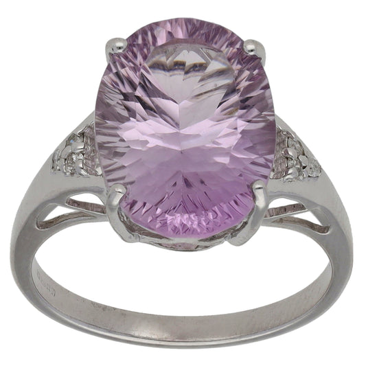 9ct White Gold 0.03ct Diamond & Amethyst Dress/Cocktail Ring Size N