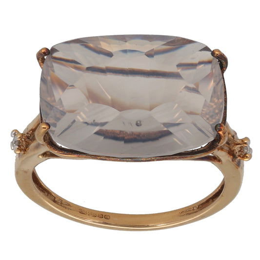 9ct Gold Quartz & 0.02ct Diamond Dress/Cocktail Ring Size N