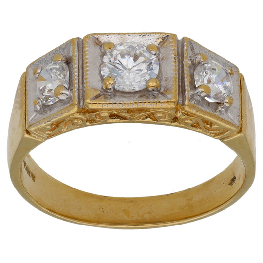 9ct Gold Cubic Zirconia Three Stone Ring Size S