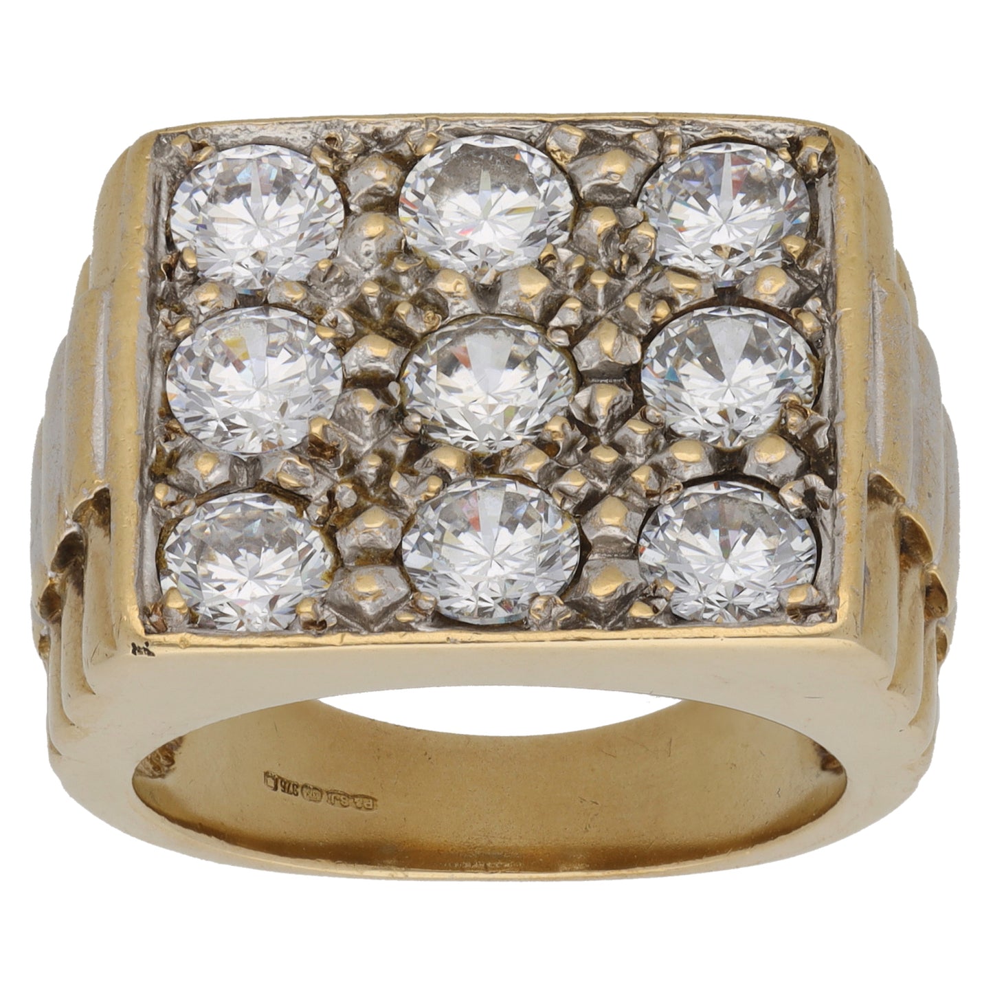 9ct Gold Cubic Zirconia Patterned Signet Ring Size Z