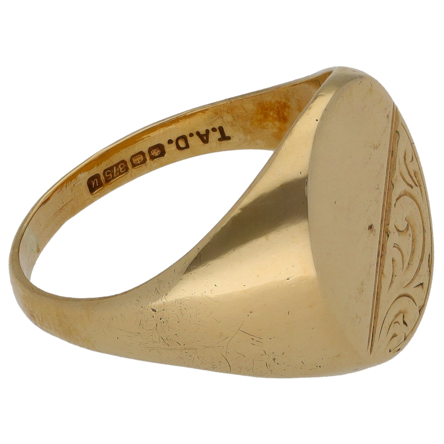 9ct Gold Patterned Signet Ring Size R