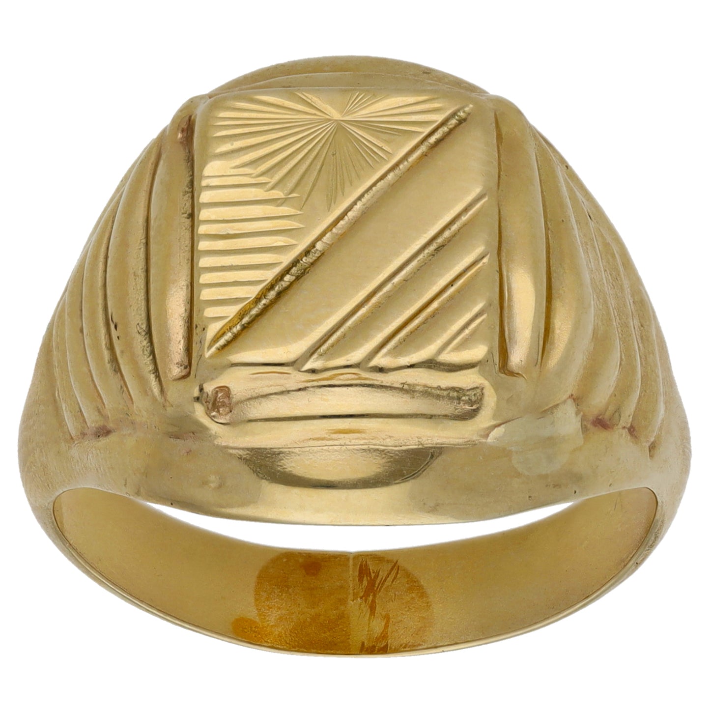 14ct Gold Patterned Signet Ring Size T