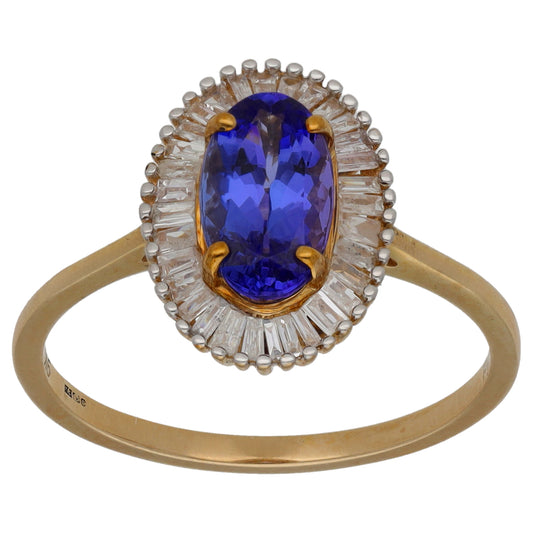 9ct Gold Tanzanite & 0.68ct Diamond Dress/Cocktail Ring Size Q