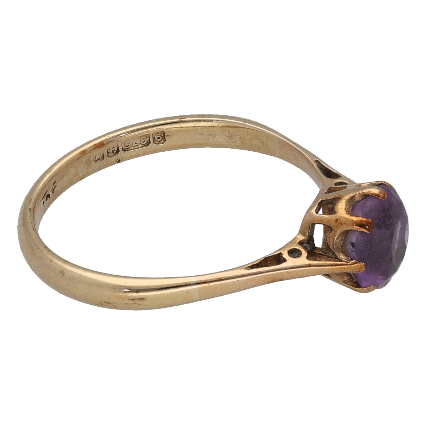9ct Gold Amethyst Single Stone Ring Size N