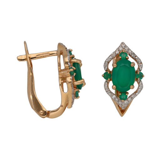 14ct Gold 0.14ct Diamond & Green Agate Dress/Cocktail Earrings
