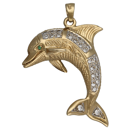9ct Gold Imitation Gems Dolphin Pendant