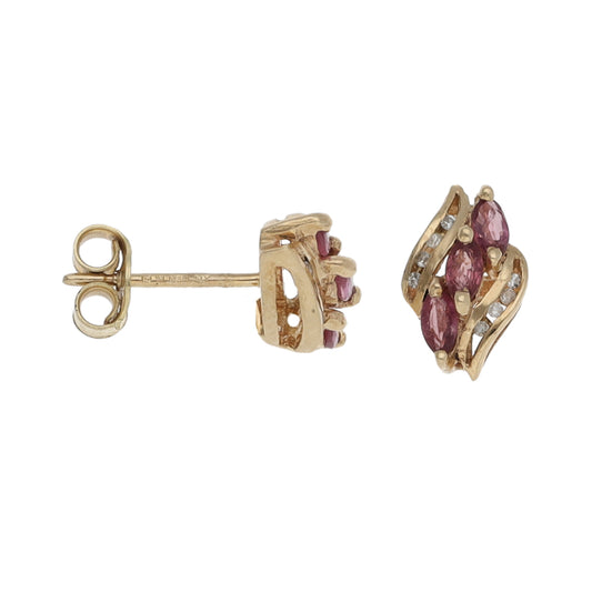 9ct Gold Ruby & 0.16ct Diamond Dress/Cocktail Earrings