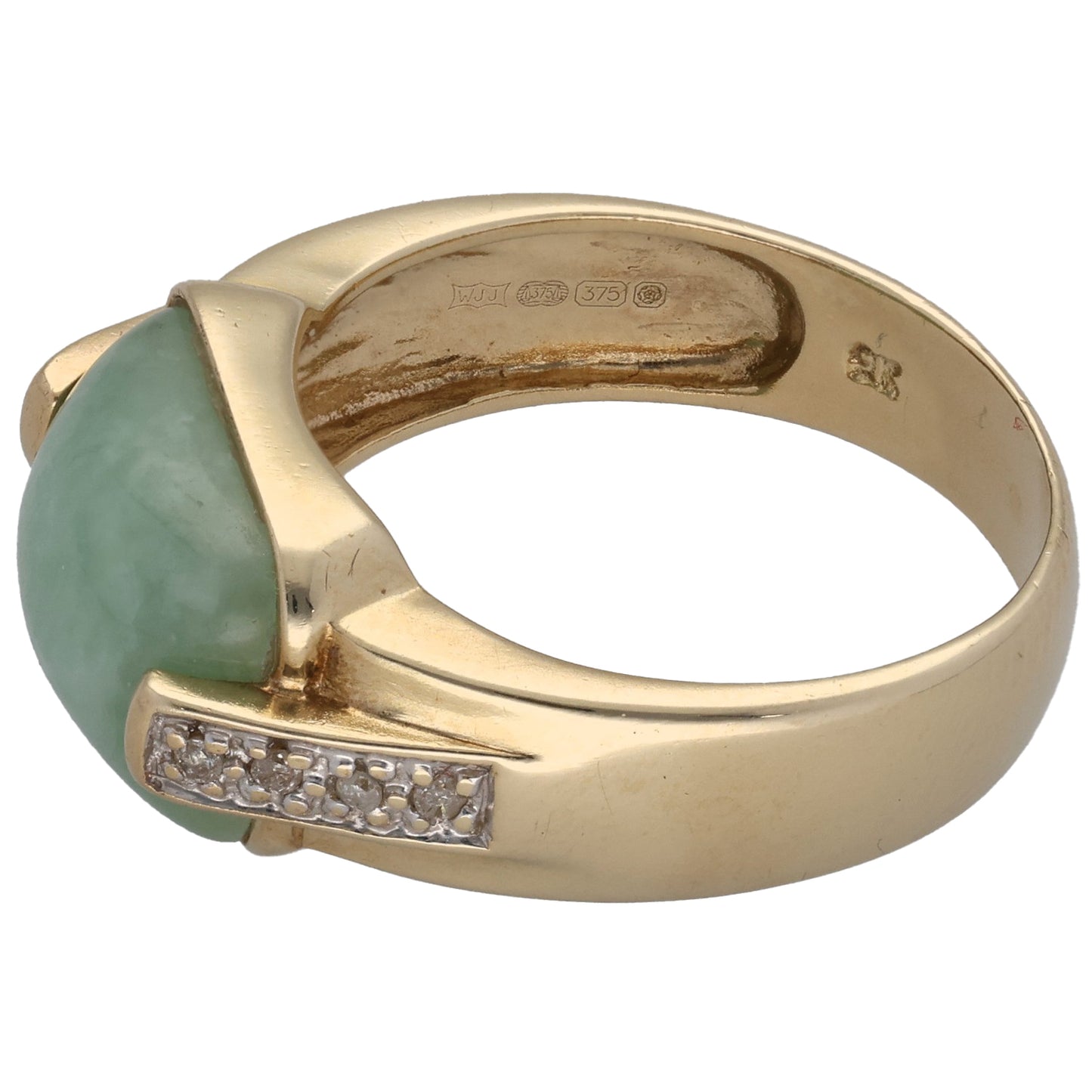 9ct Gold Jade & 0.04ct Diamond Dress/Cocktail Ring Size Q
