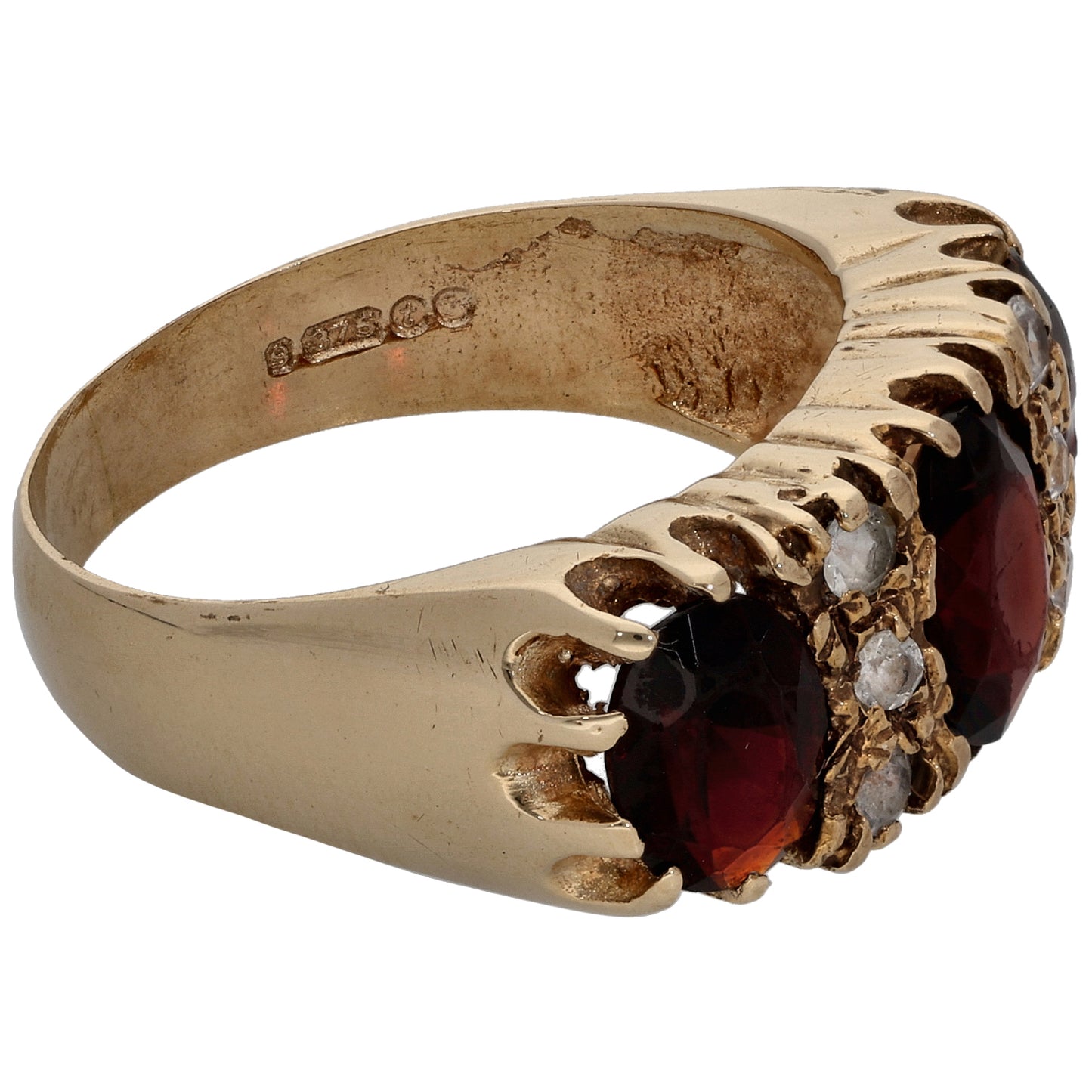 9ct Gold Garnet & Imitation Dress/Cocktail Ring Size O