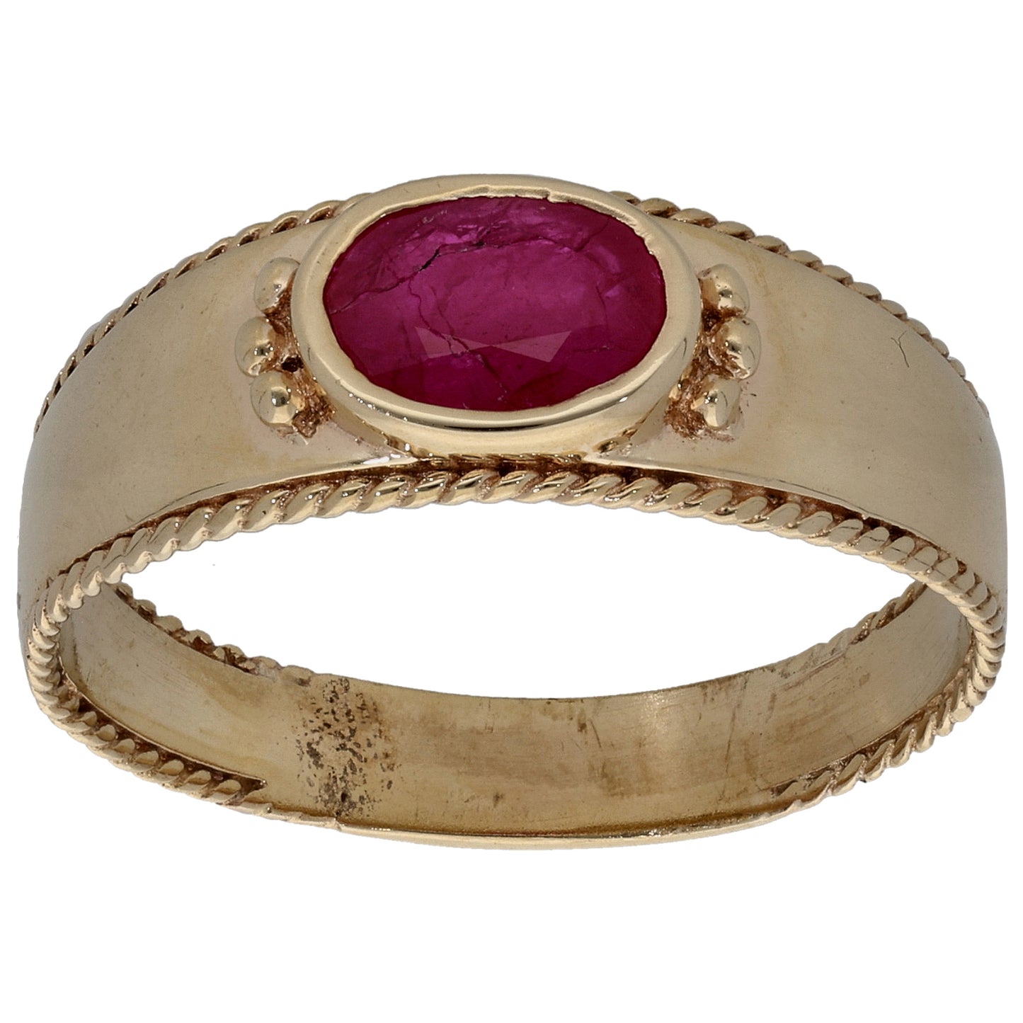 9ct Gold Glass Filled Ruby Single Stone Ring Size X