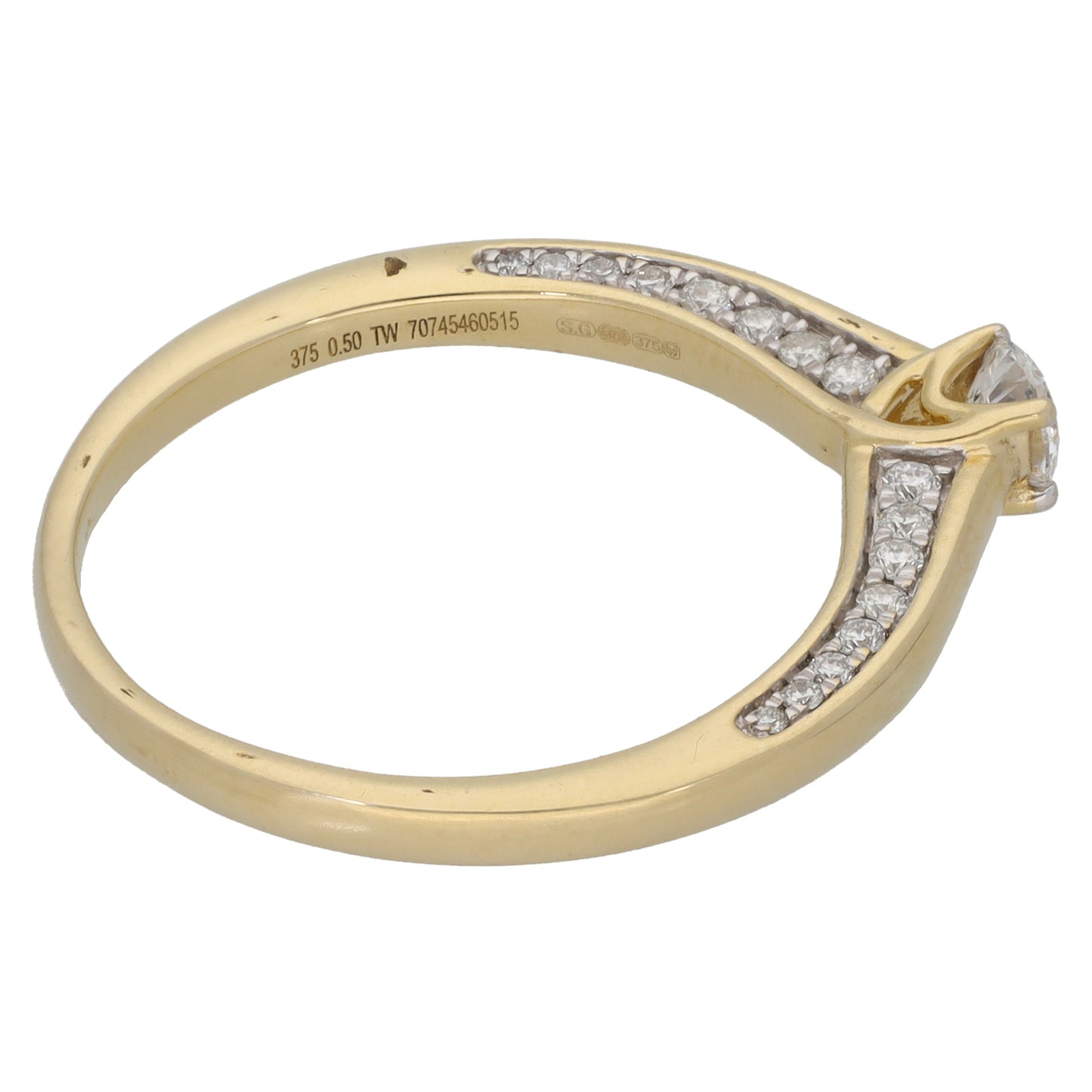 9ct Gold 0.50ct Diamond Solitaire Ring With Accent Stones Size S