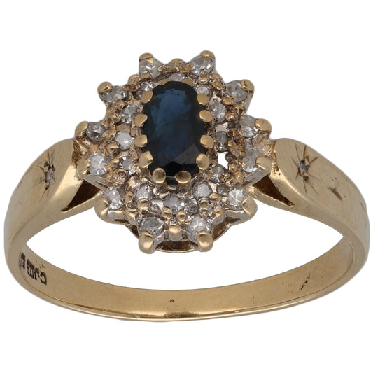 9ct Gold Sapphire & 0.13ct Diamond Dress/Cocktail Ring Size L