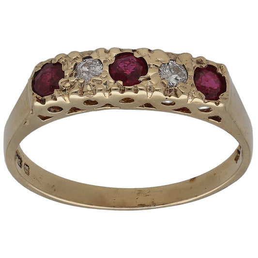 9ct gold half eternity ring with round ruby and diamond stones
