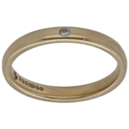 9ct Gold 0.025ct Diamond Plain Single Stone Wedding Ring Size P