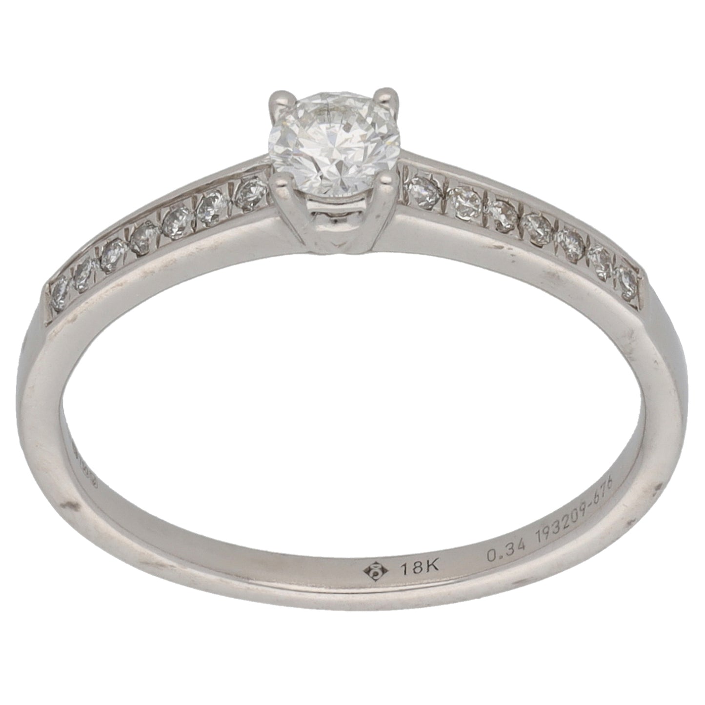 18ct White Gold 0.34ct Diamond Solitaire Ring With Accent Stones Size O