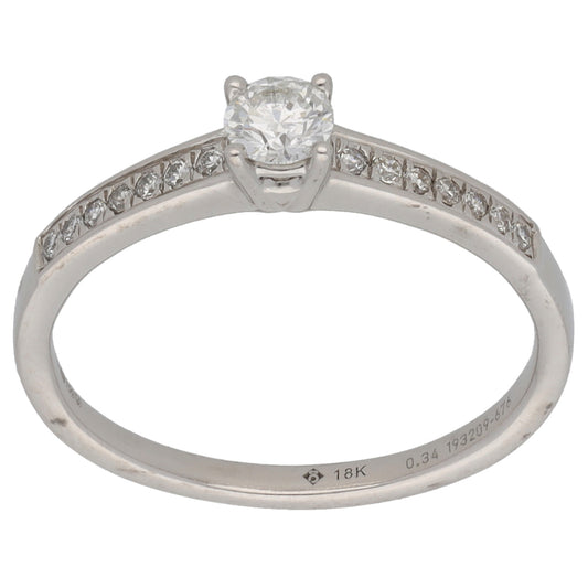 18ct White Gold 0.34ct Diamond Solitaire Ring With Accent Stones Size O