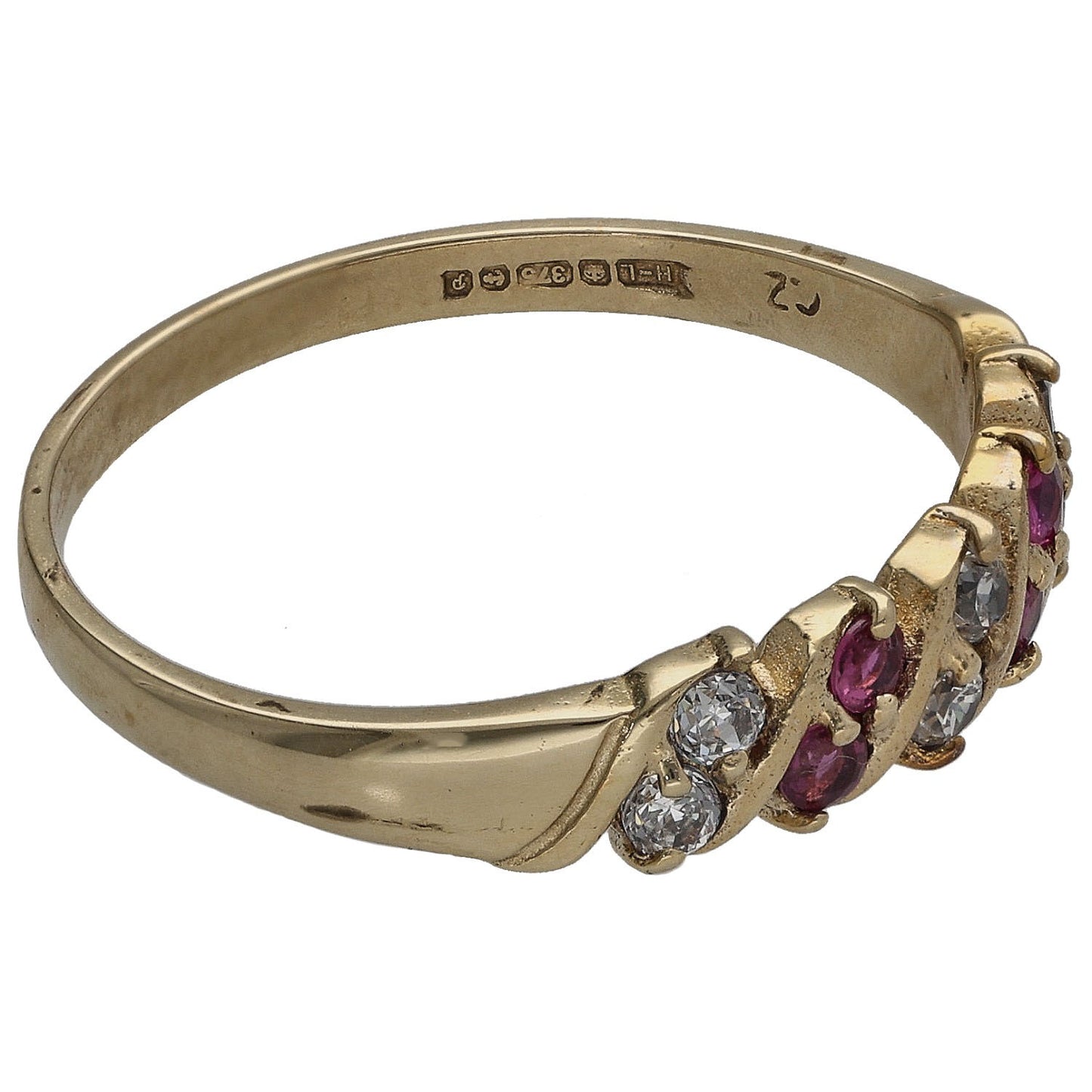 9ct Gold Ruby & Cubic Zirconia Half Eternity Ring Size Q