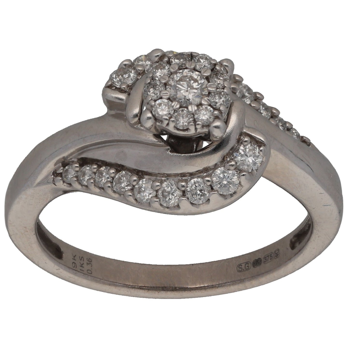 9ct White Gold 0.36ct Diamond Dress/Cocktail Ring Size L