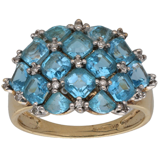 9ct Gold Topaz & 0.095ct Diamond Dress/Cocktail Ring Size P