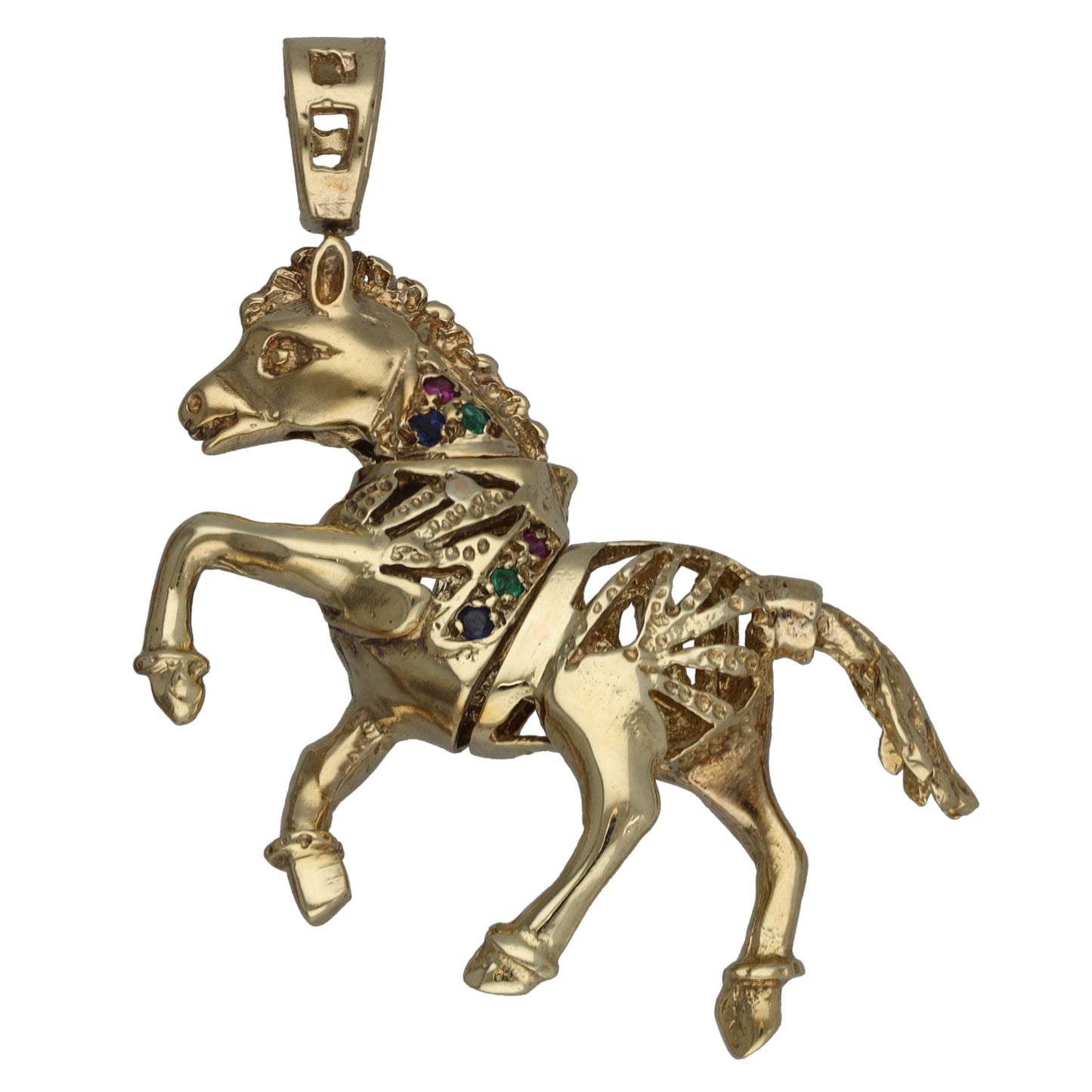 9ct Gold Ruby, Emerald & Sapphire Horse Pendant