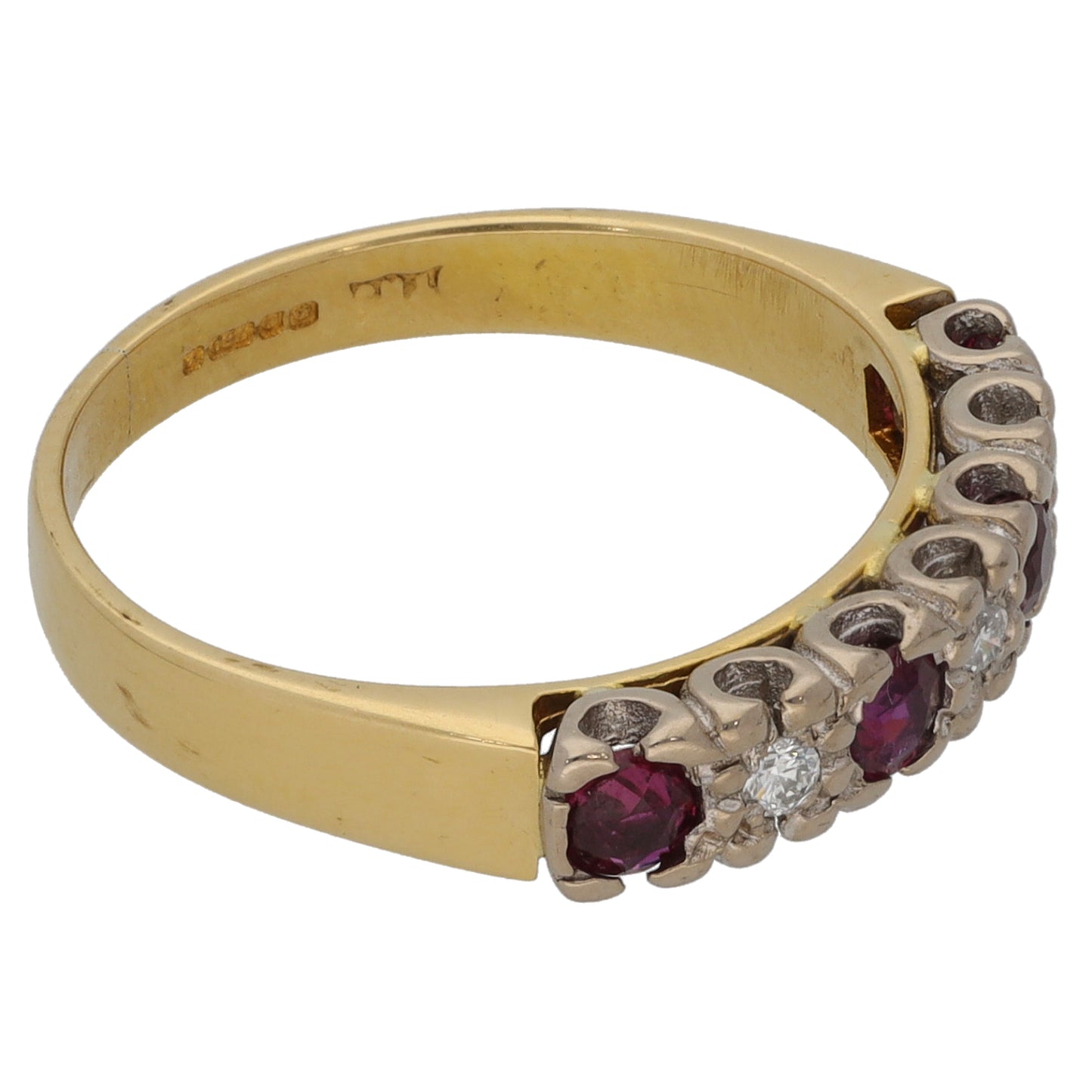 18ct Gold Ruby & 0.09ct Diamond Half Eternity Ring Size M