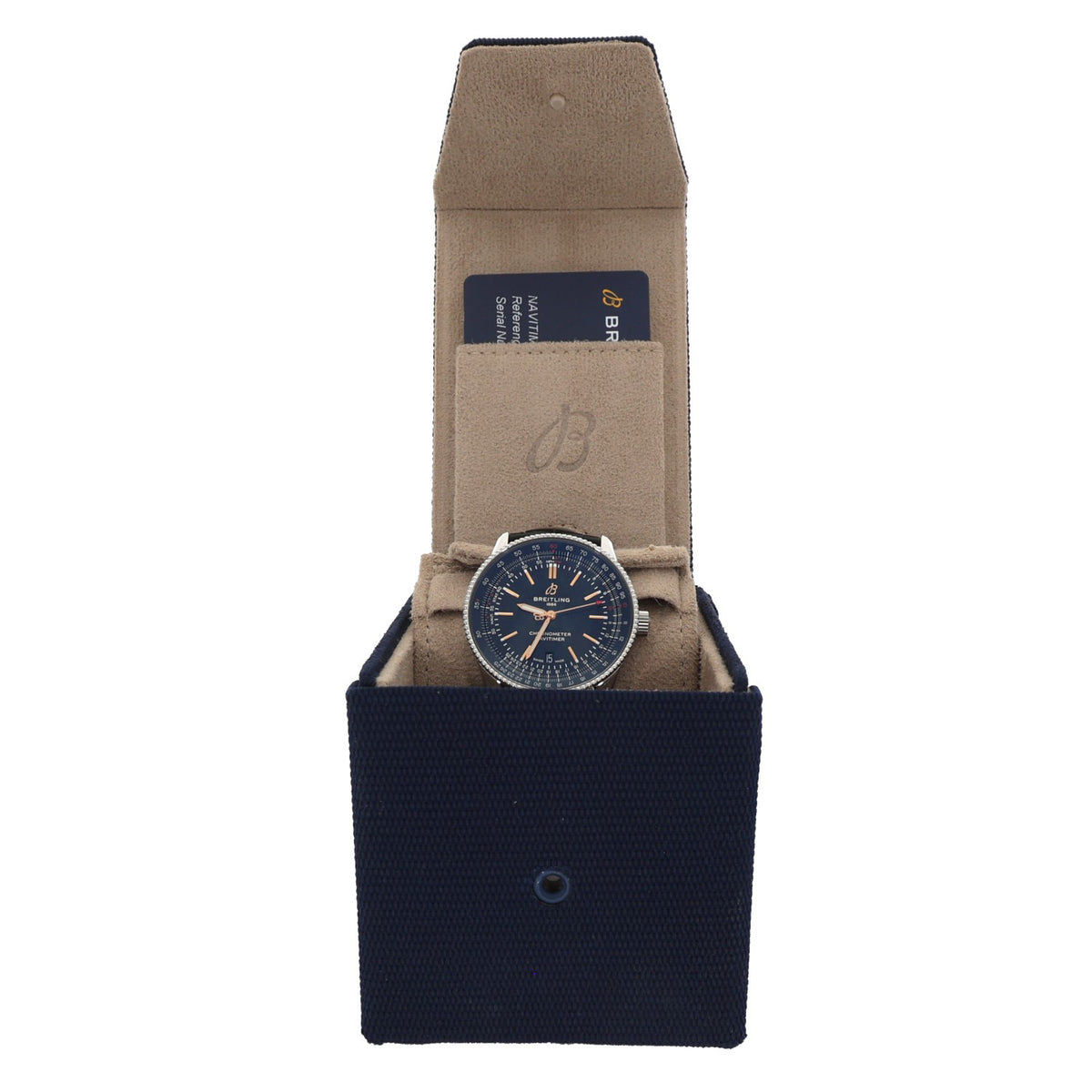 Breitling Navitimer A17326 Stainless steel watch with black dial in fabric pouch, black leather strap