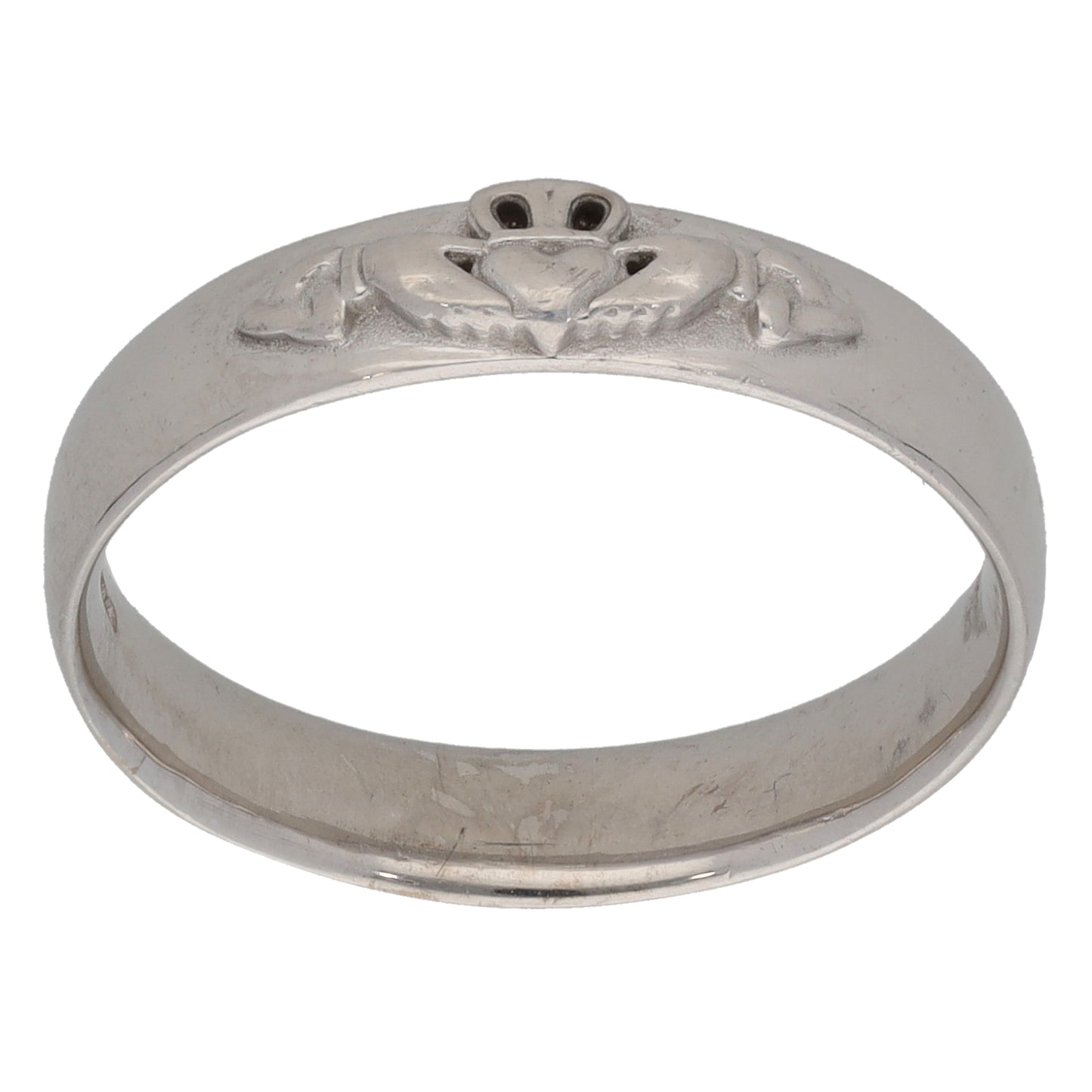 18ct White Gold Claddagh Ring Size N