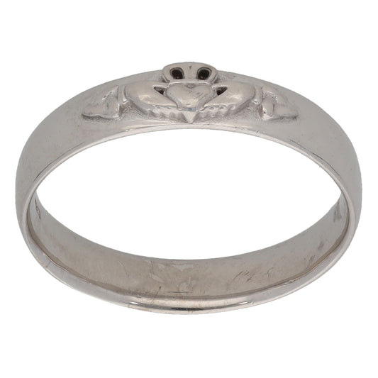 18ct White Gold Claddagh Ring Size N