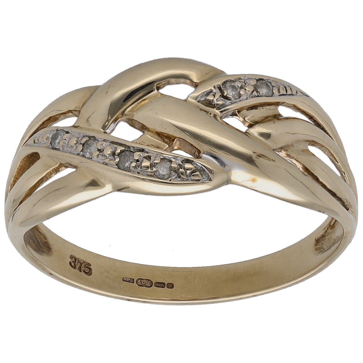 9ct gold wave ring with small round stones on curved band