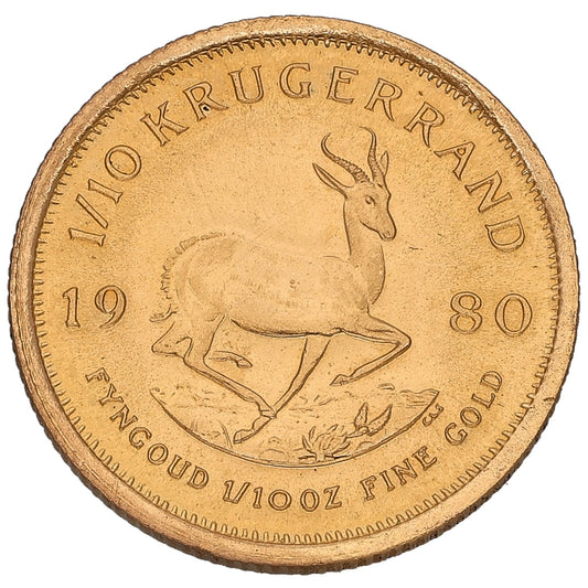 22ct Gold 1/10 OZ Krugerrand Coin 1980