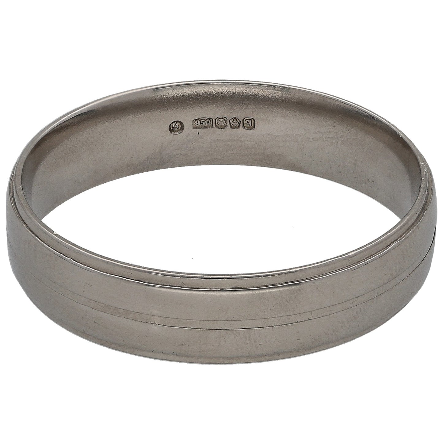 Platinum wedding ring band with inner hallmark and smooth polished finish