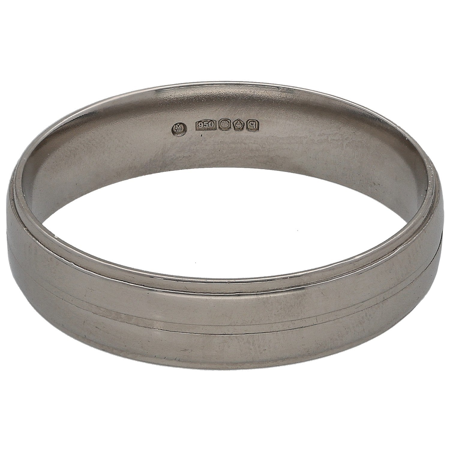 Platinum wedding ring band with inner hallmark and smooth polished finish