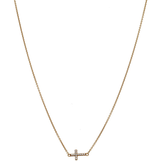 9ct Gold Cubic Zirconia Cross Pendant With Chain