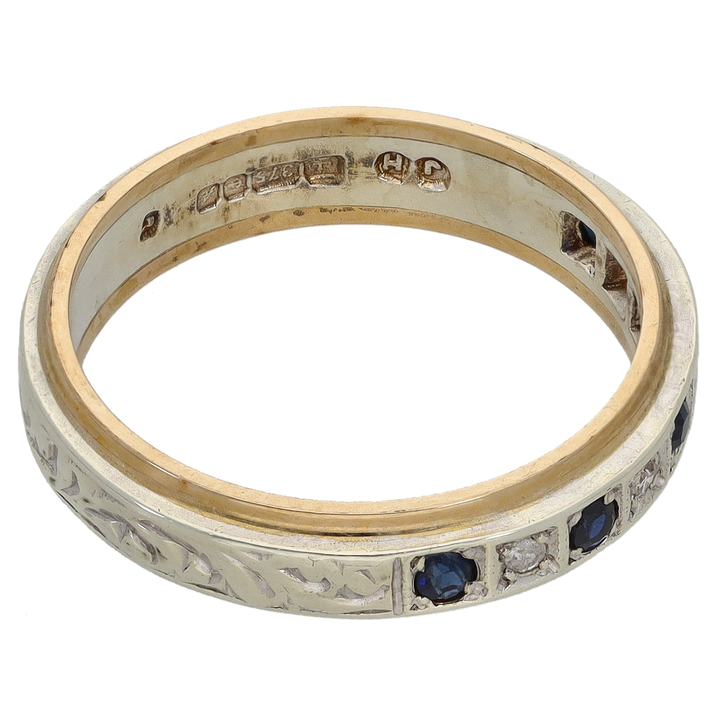 9ct Bi-Colour Gold 0.04ct Diamond & Sapphire Half Eternity Ring Size M