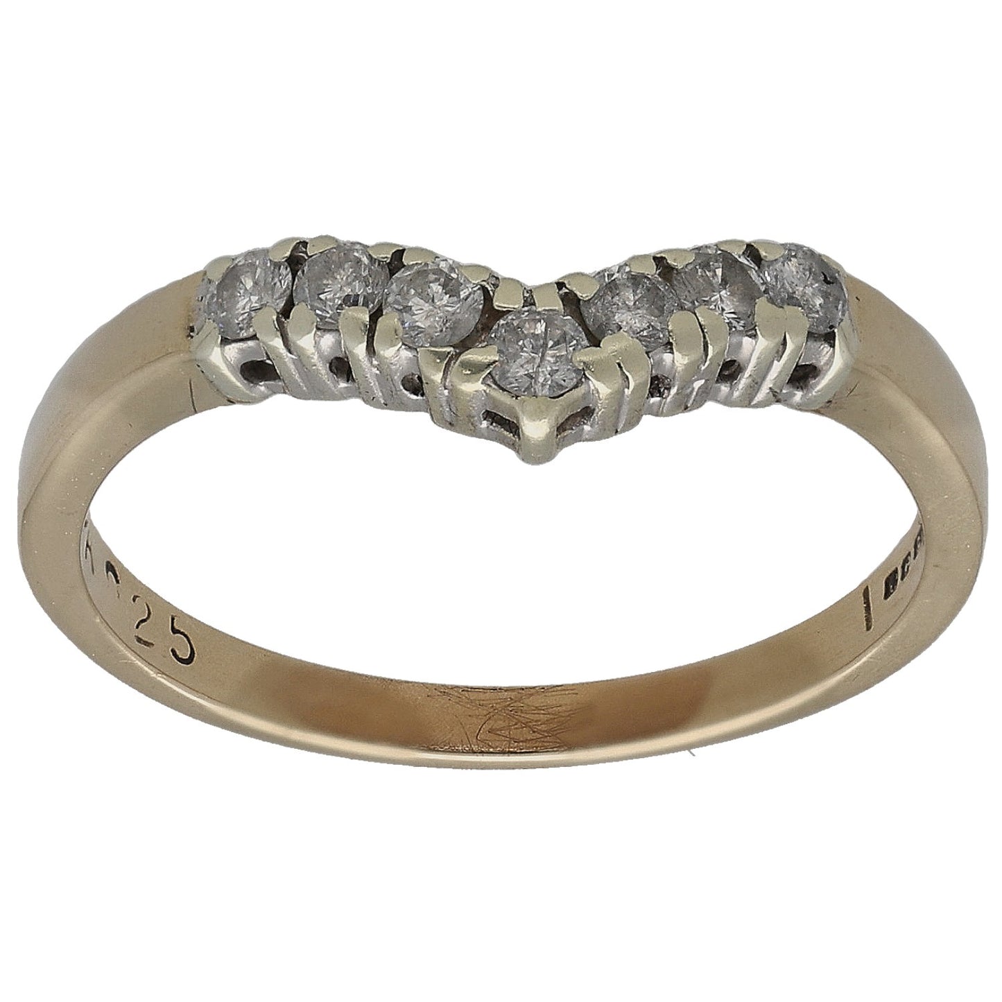 Wishbone diamond ring with round stones on a gold band