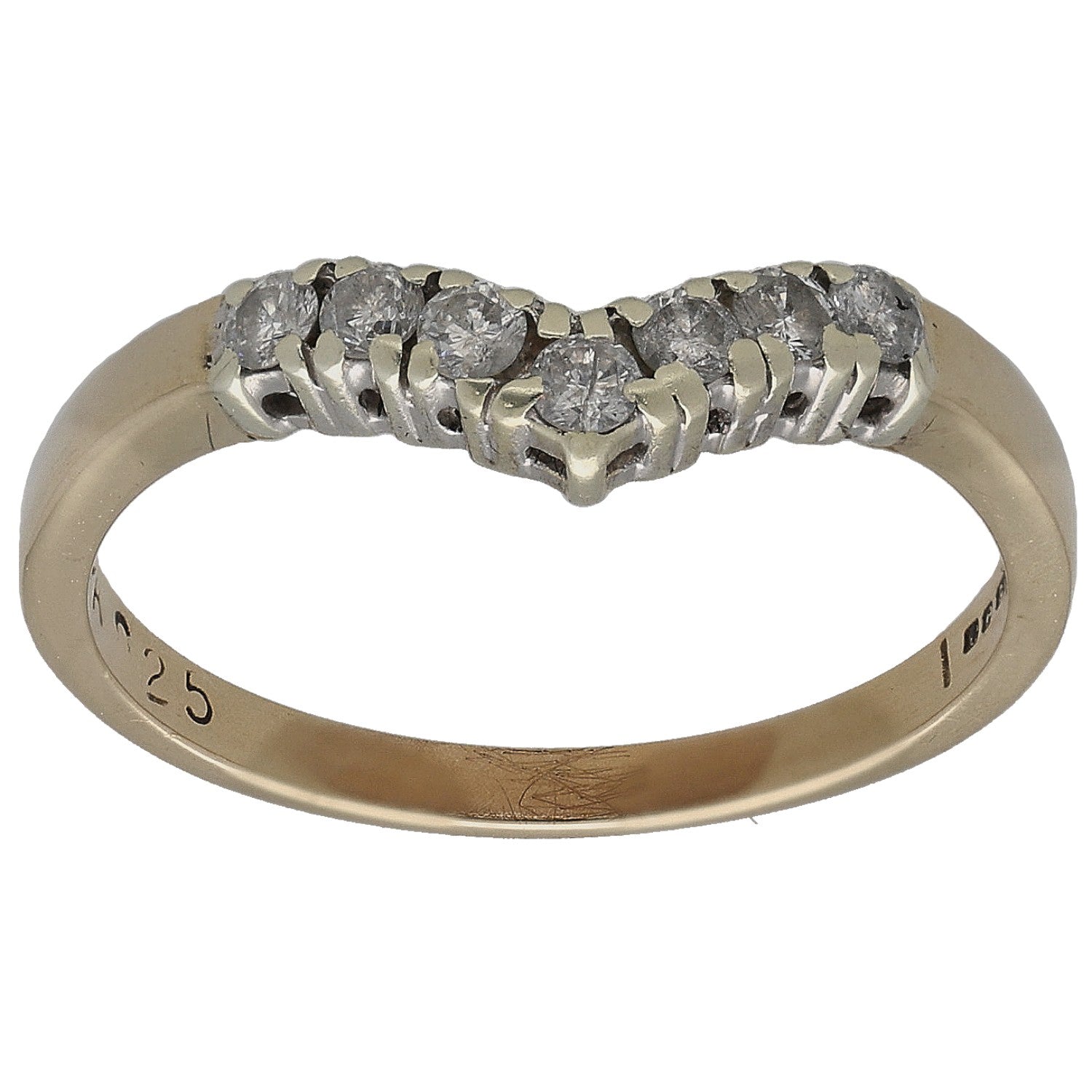 Wishbone diamond ring with round stones on a gold band