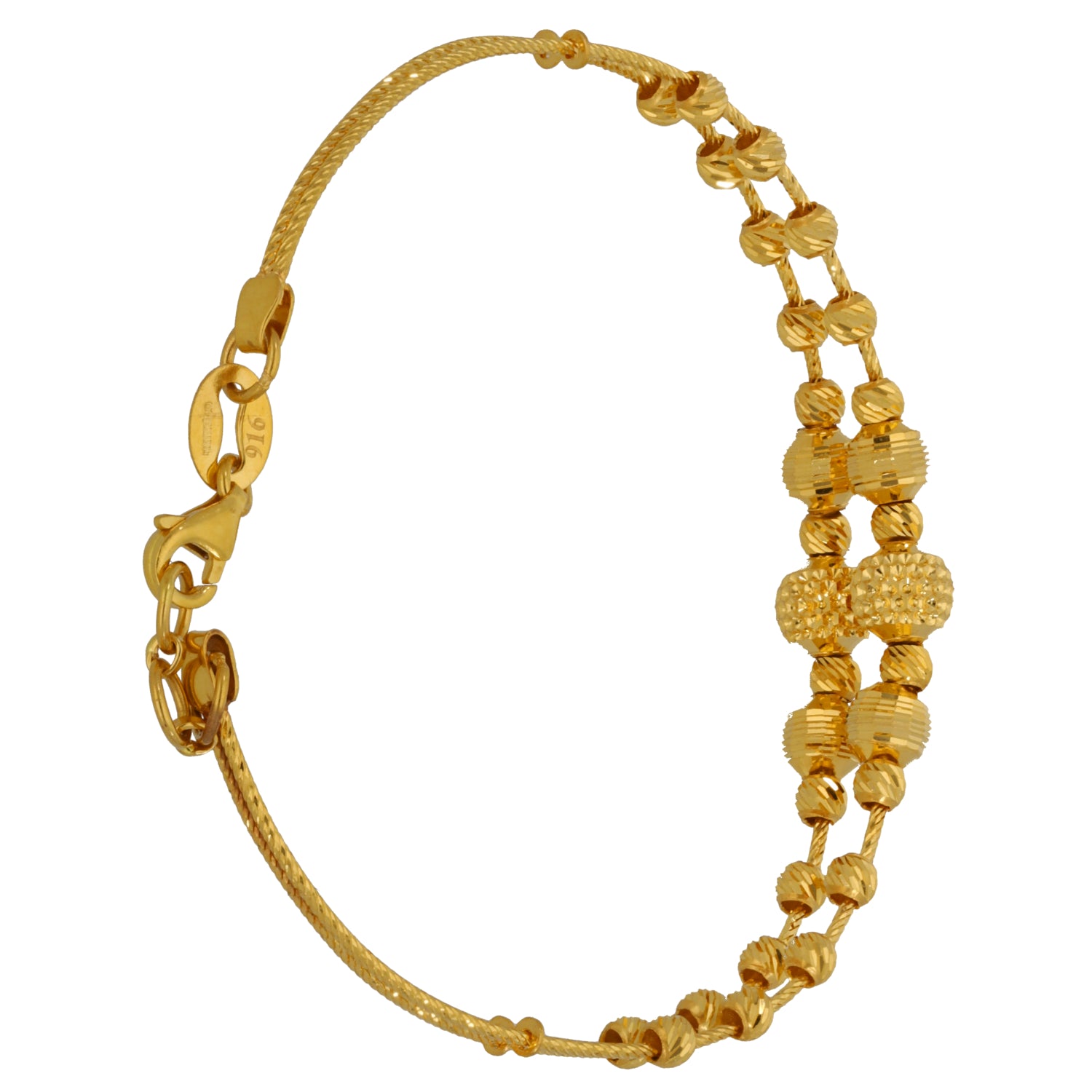 22ct gold fancy bracelet with bead cluster drop and round link chain