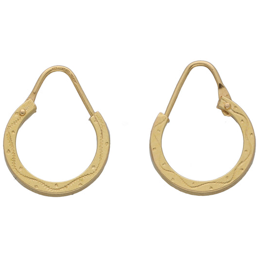 18ct gold teardrop creole hoop earrings with hinged clasp