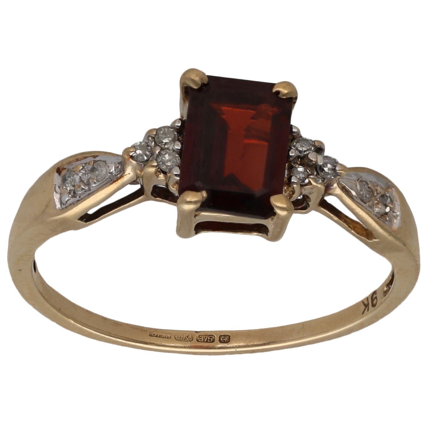 9ct Gold Garnet & 0.05ct Diamond Dress/Cocktail Ring Size O